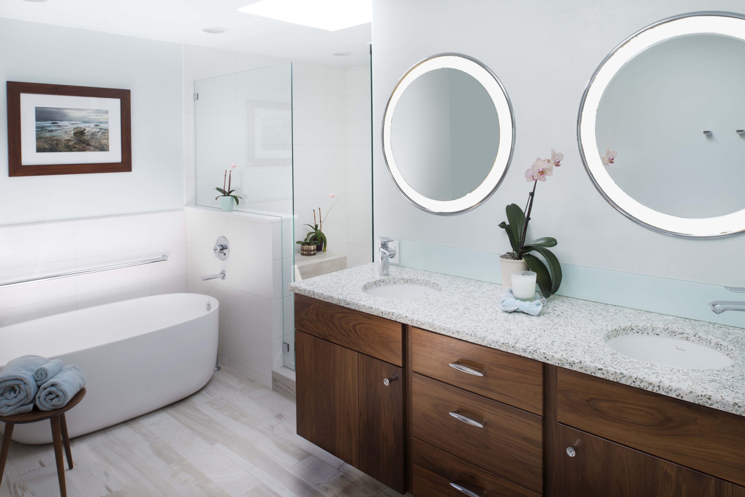 White marble tabletop modern bathroom